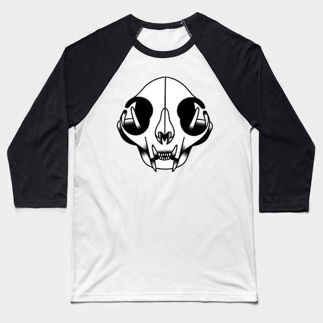 Cat Skull Baseball T-Shirt by drawingsbydarcy